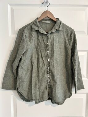 Cut Loose Linen Shirt Greenish Gray Size M